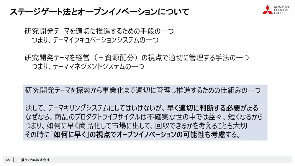 ステージゲート法で考えるオープンイノベーションの可能性～三菱ケミカル株式会社