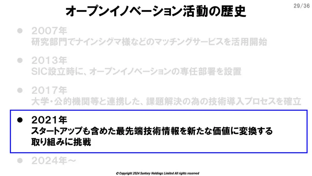 サントリーのオープンイノベーション事例～課題と活動変革～